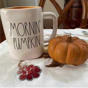 Rae Dunn Cream Mug with Black Text - Mornin' Pumpkin